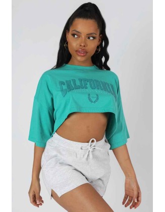 California Super Crop T-Shirt Turquoise
