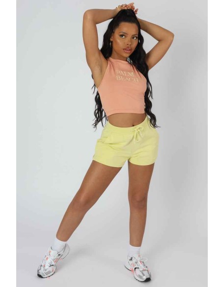 Palm Beach Embroidered Racer Crop Top Peach