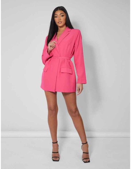 Wrap Belt Blazer Dress Pink