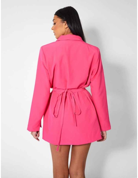 Wrap Belt Blazer Dress Pink