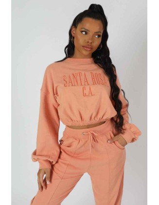 Santa Rosa Gathered Hem Cropped Sweatshirt Peach