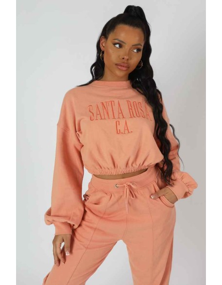 Santa Rosa Gathered Hem Cropped Sweatshirt Peach