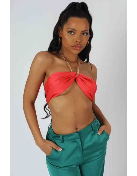Wide Leg Split Hem Satin Tailored Trousers Green
