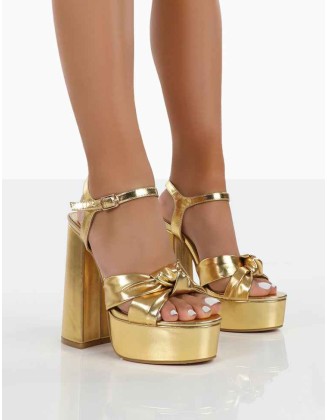 Kiss Gold Pu Platform Sandal High Heels