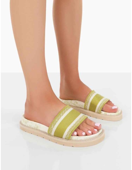 Toile Sage Green Embroidered Print Slide Sandals