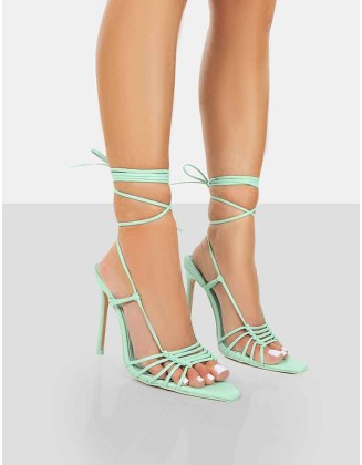 Valencia Wide Fit Mint Pu Strappy Lace Up Pointed Toe Stiletto Heels