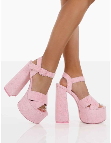 Content Pink Towelling Chunky Platform Sandal High Heels