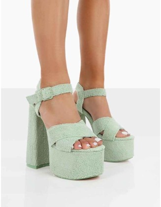 Content Mint Towelling Chunky Platform Sandal High Heels