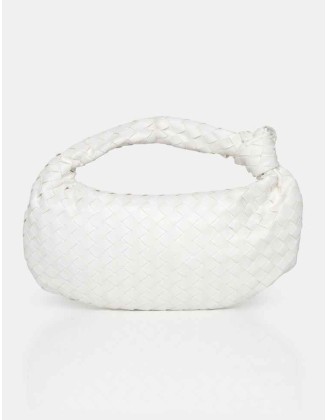 The Blame White Woven PU Knot Detail Mini Grab Bag