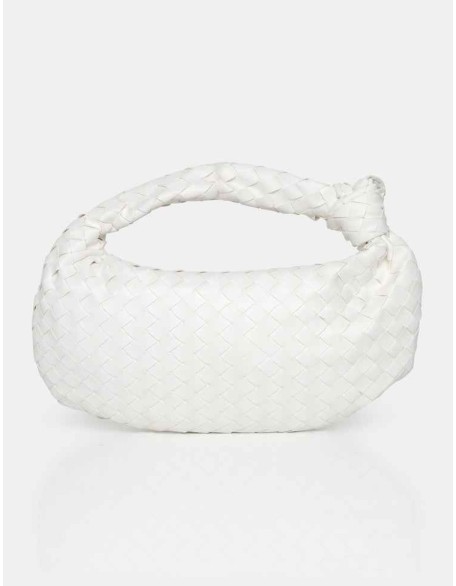 The Blame White Woven PU Knot Detail Mini Grab Bag