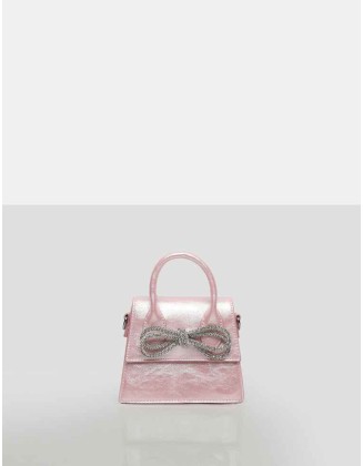 The Indy Pink Pu Diamante Bow Mini Bag