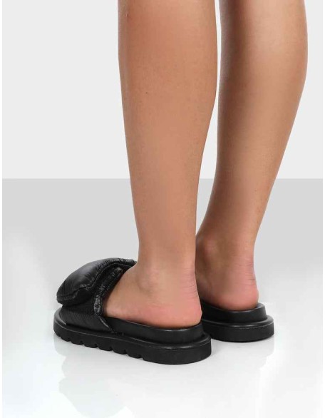 Sweeter Black Nylon Padded Slide Sandals