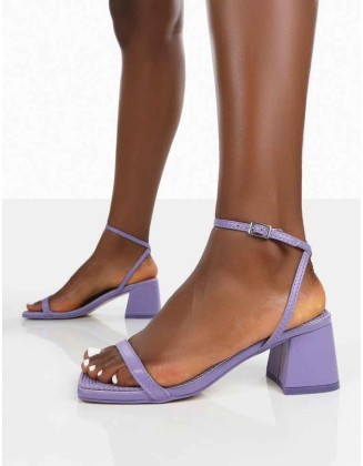 Lane Purple Raffia Strappy Mid Block Heeled Sandals