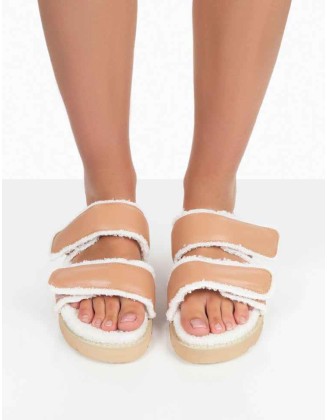 Rinc Nude Pu Faux Fur Slide Sandals