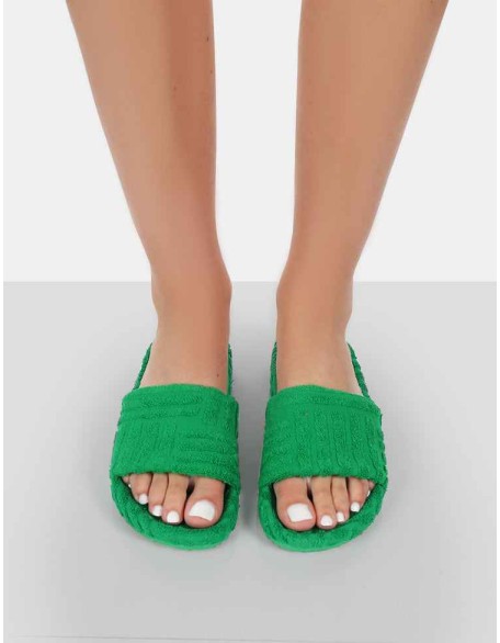 Juice Green Terry Towling Sliders