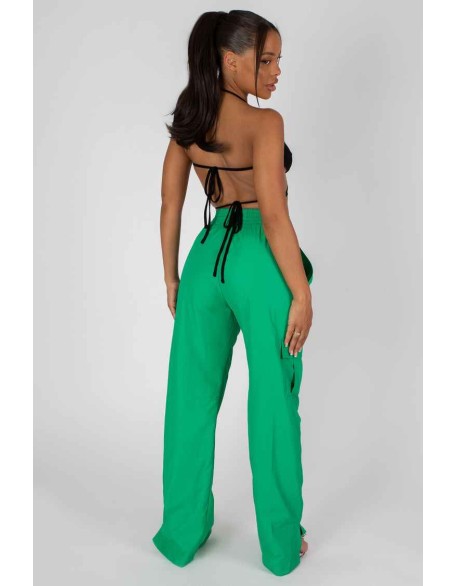 Split Hem Wide Leg Cargo Pocket Trouser Green