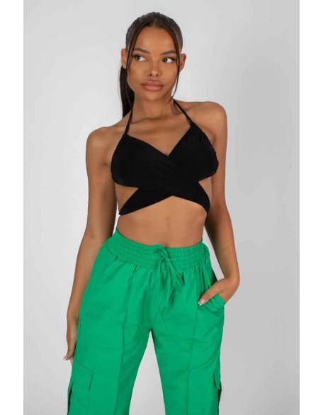 Split Hem Wide Leg Cargo Pocket Trouser Green
