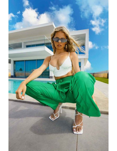 Split Hem Wide Leg Cargo Pocket Trouser Green