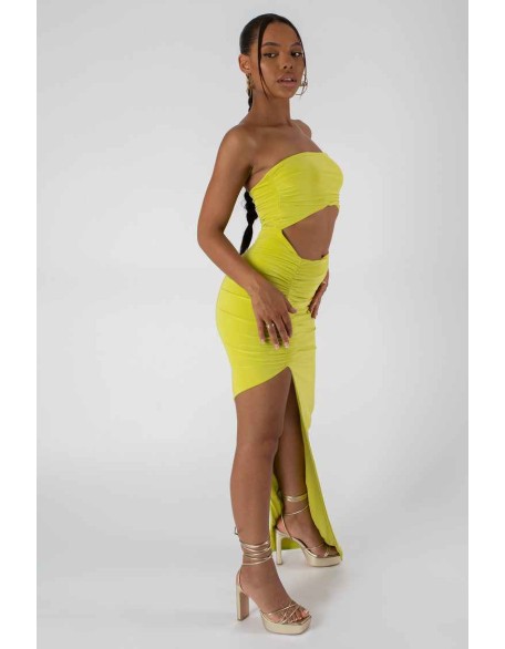 Split Side Bandeau Slinky Maxi Dress Lime