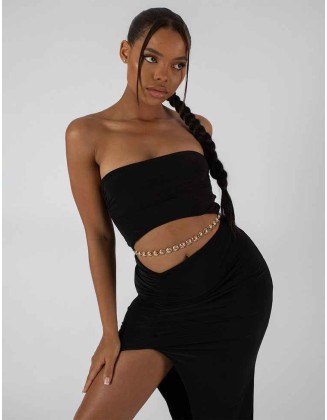 Split Side Bandeau Slinky Maxi Dress Black