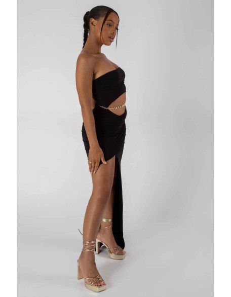 Split Side Bandeau Slinky Maxi Dress Black