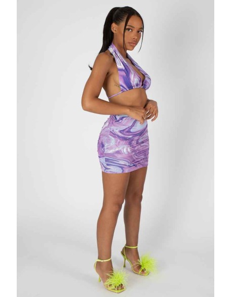 Printed Slinky Halterneck Top Purple
