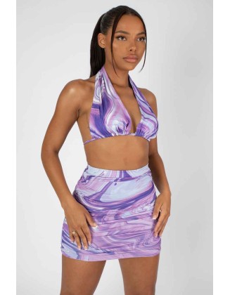 Slinky Ruched Mini Skirt Purple
