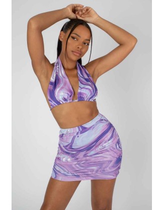 Slinky Ruched Mini Skirt Purple