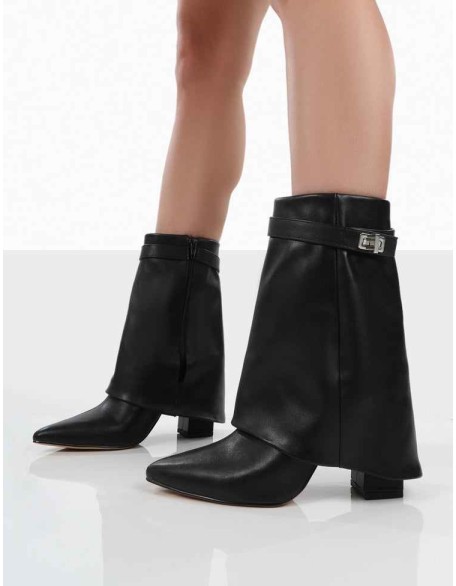 Fyre Wide Fit Black Pointed Toe Heeled Ankle Boots