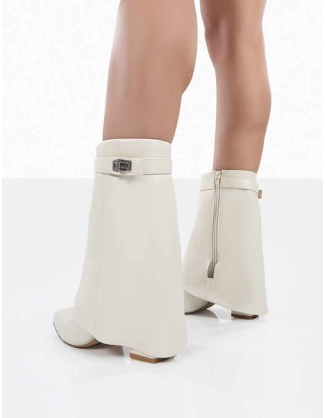 Fyre Wide Fit  Ecru Pointed Toe Heeled Ankle Boots