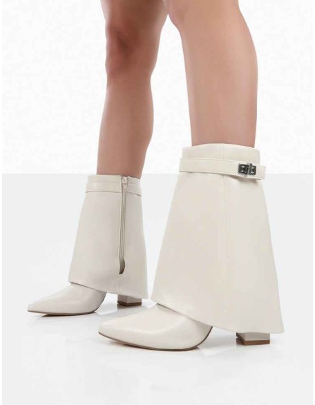 Fyre Wide Fit  Ecru Pointed Toe Heeled Ankle Boots