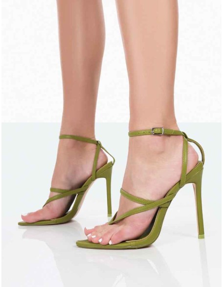 Trust It Olive Pu Strappy Pointed Toe Stiletto Heels