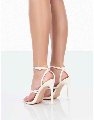Trust It Ecru Pu Strappy Pointed Toe Stiletto Heels