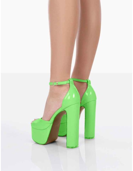 Kylie Wide Fit Lime Patent High Heel Peep Toe Platform Block Heels
