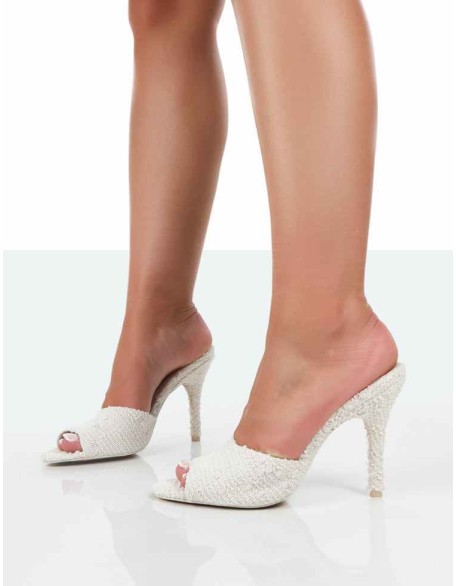 Tenzin Ecru Boucle Square Toe Heeled Mule