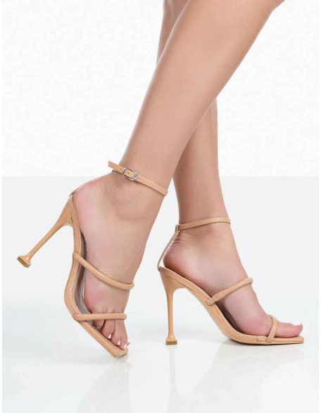 Kallipo Wide Fit Nude Pu Strappy Square Toe Heels