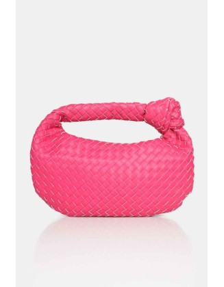 The Blame Hot Pink Woven PU Knot Detail Mini Grab Bag