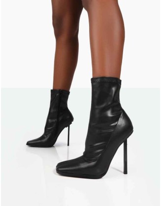 Pippa Black Sock High Heeled Ankle Boots