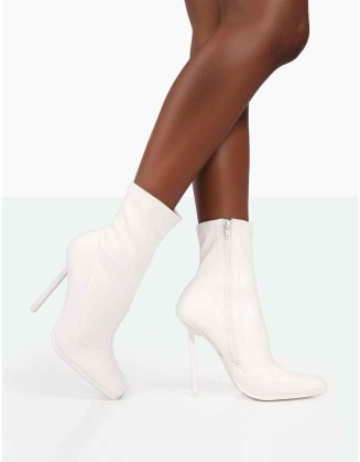 Pippa White Sock High Heeled Ankle Boots