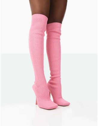 Bubbles Pink Wide Fit Knitted Over The Knee Boots
