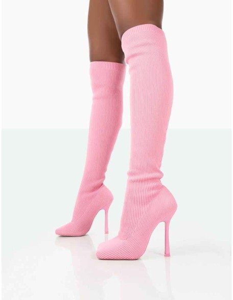 Bubbles Pink Wide Fit Knitted Over The Knee Boots