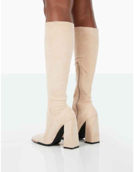Caryn Taupe Faux Suede Knee High Heeled Boots