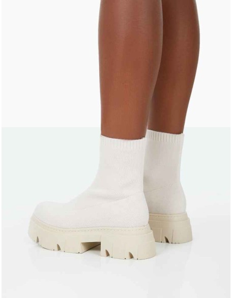 Nola Ecru Knit Chunky Sole Ankle Boots