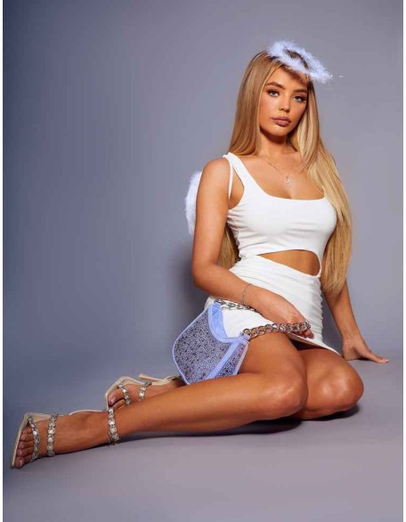 Tilly Off White Satin Sparkly Diamante Strappy Square Toe Heels