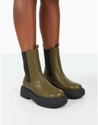 Barbie Dark Khaki Pu Chelsea Boots