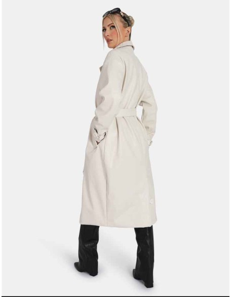 Longline PU Belted Ecru Trench