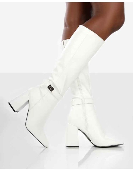 Apologetic White Pu Knee High Block Heel Boots