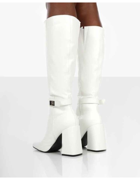 Apologetic White Pu Knee High Block Heel Boots