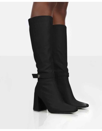Apologetic Black Pu Knee High Block Heel Boots