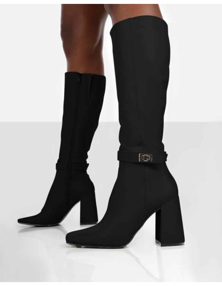Apologetic Black Pu Knee High Block Heel Boots